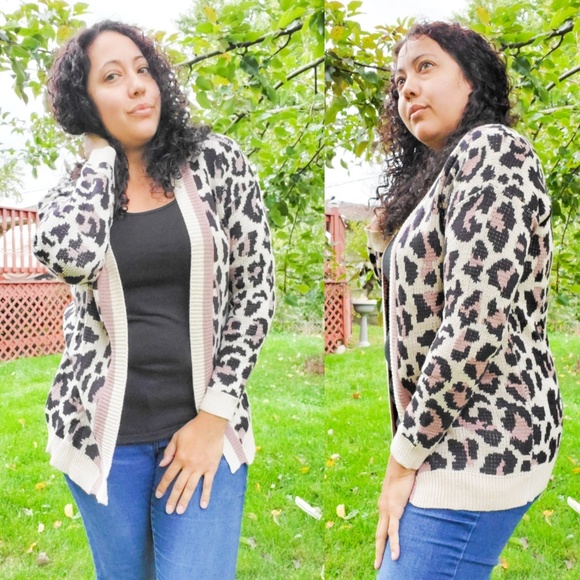 Umgee Sweaters - Leopard and Pink Cardigan